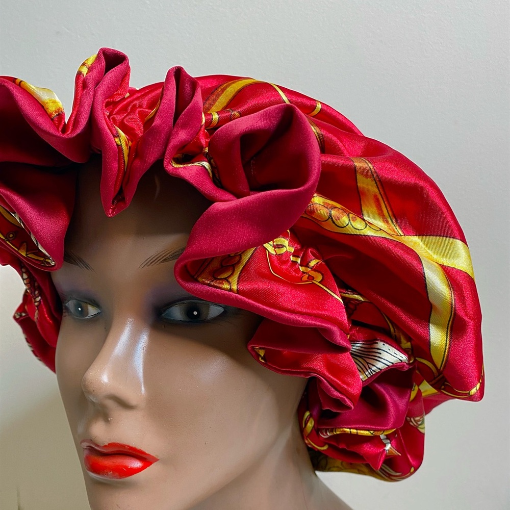 Red and Gold Satin Bonnet